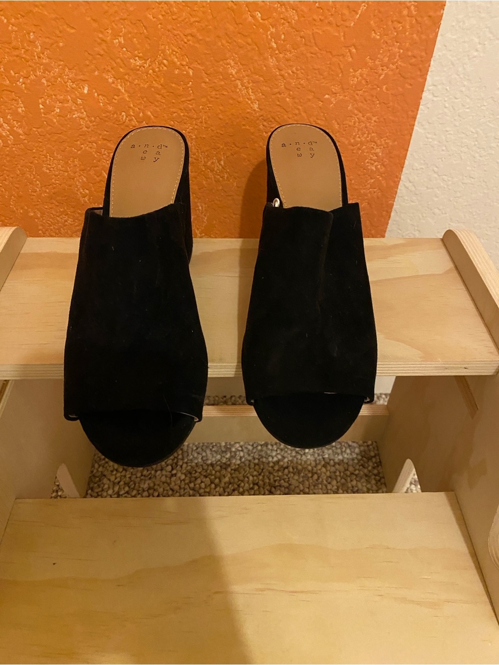 A new day Black Suede Open-Toe Slide Mules